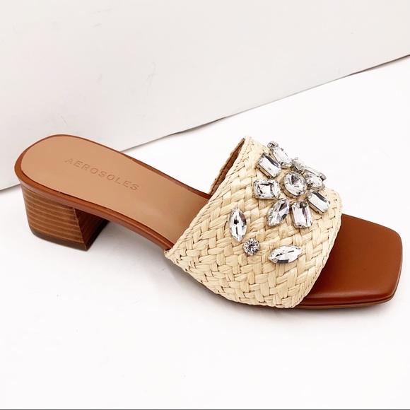 AEROSOLES Shoes Aerosoles Raffia Crystal Embellished Mule Sandals